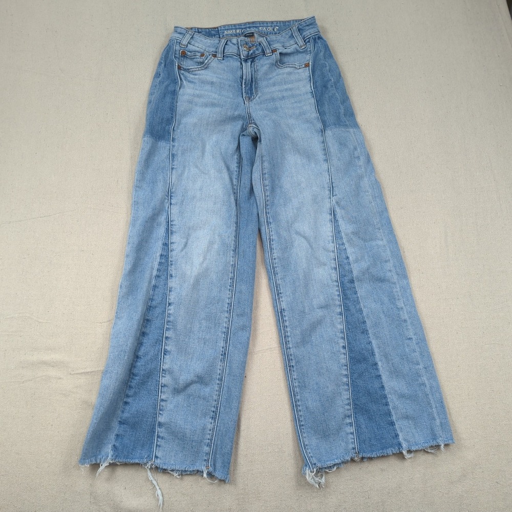 American Eagle Jeans Womens 000 Blue Short Low Rise Baggy Wide Leg